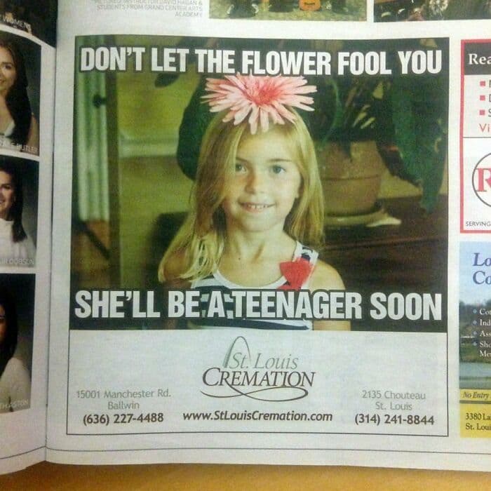Humorous ad fail featuring a young girl